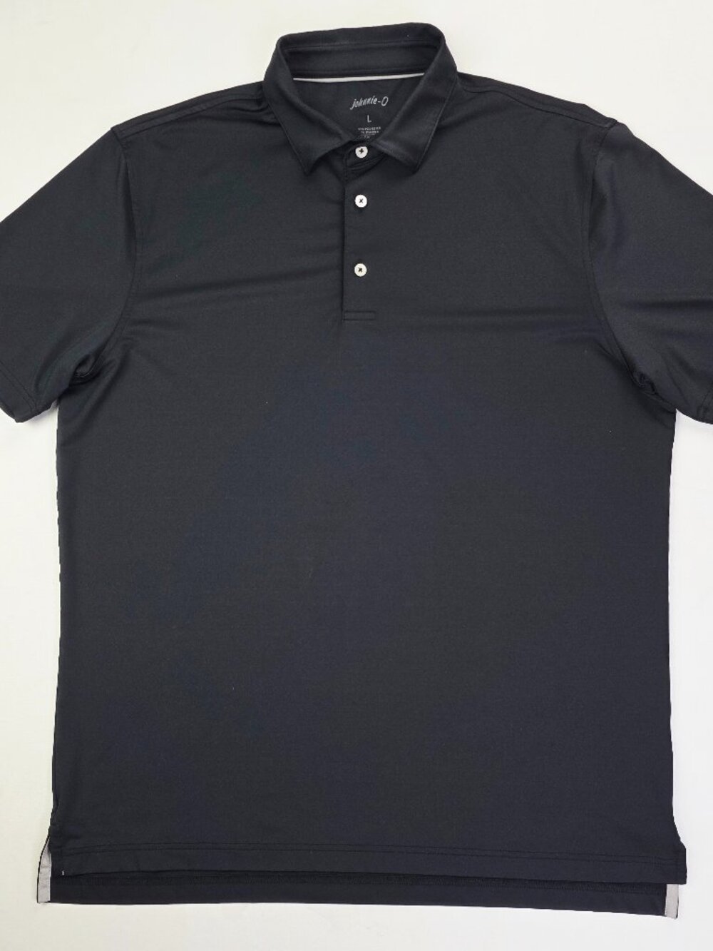 Johnnie O Embroidered Neck Logo Men Size Large Black Short Sleeve Polyester Polo
